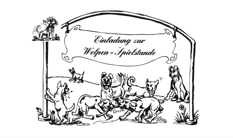 Zeichnung von herumspielenden Welpen